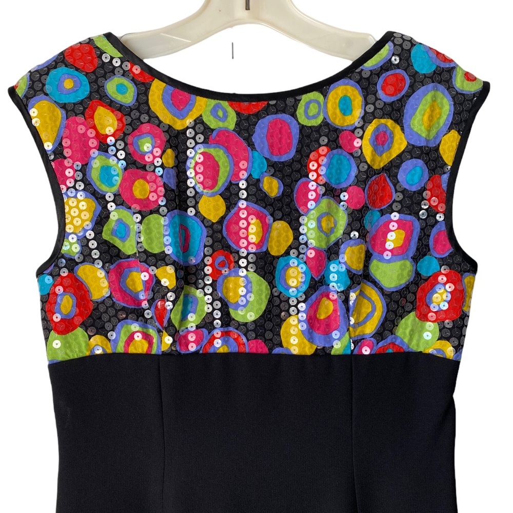 A.J. BARI Vintage Mod Retro Sequin Cocktail Dress Multicolor Sleeveless Black 6 - Picture 2 of 12
